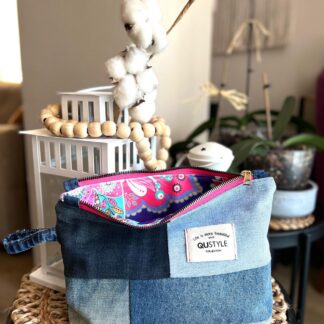 Denim El Çantası - Clutch Çanta (Pembe Fermuarlı)