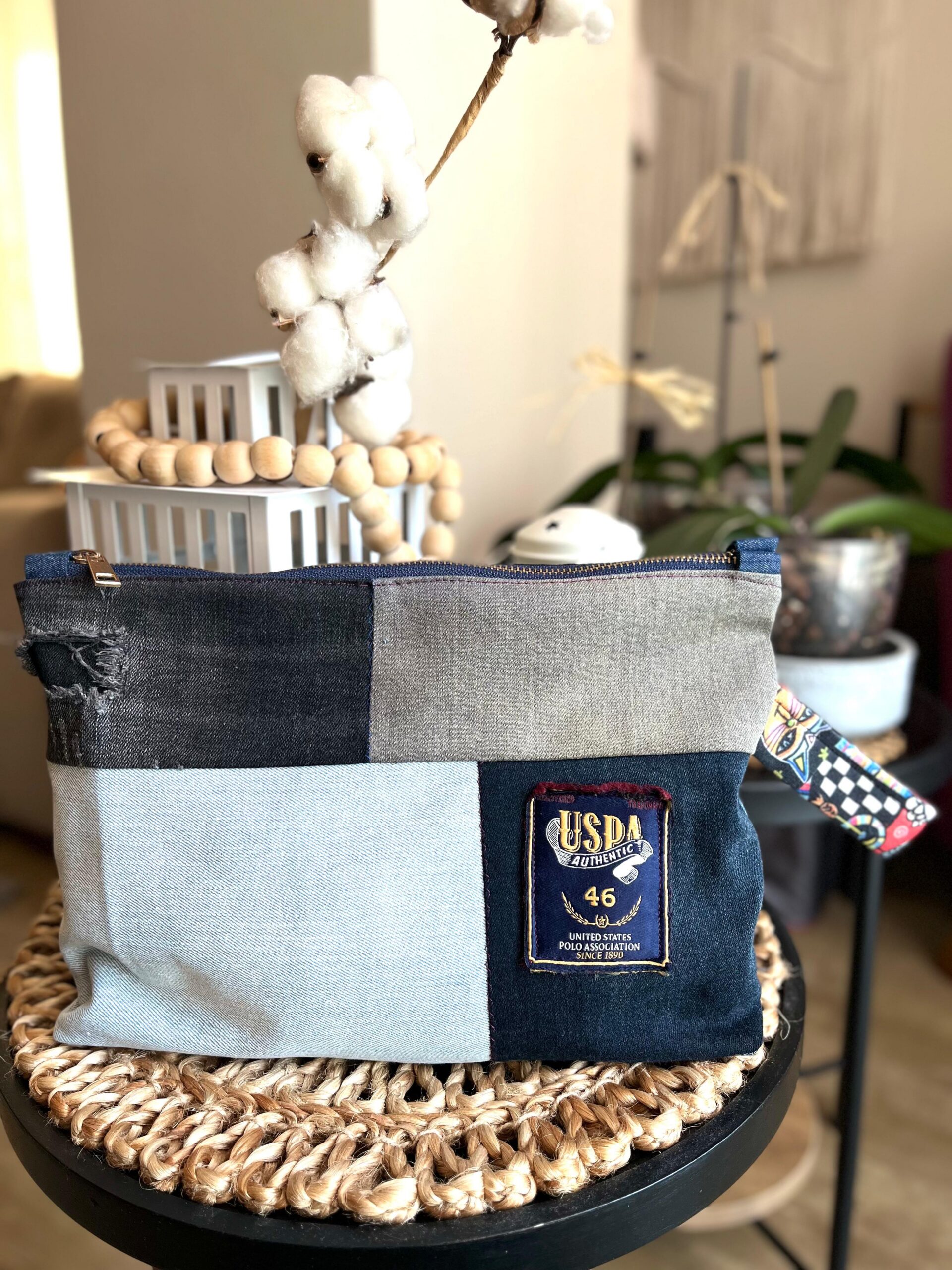 Denim El Çantası - Clutch Çanta (Renkli Saplı & Yırtık Detaylı)