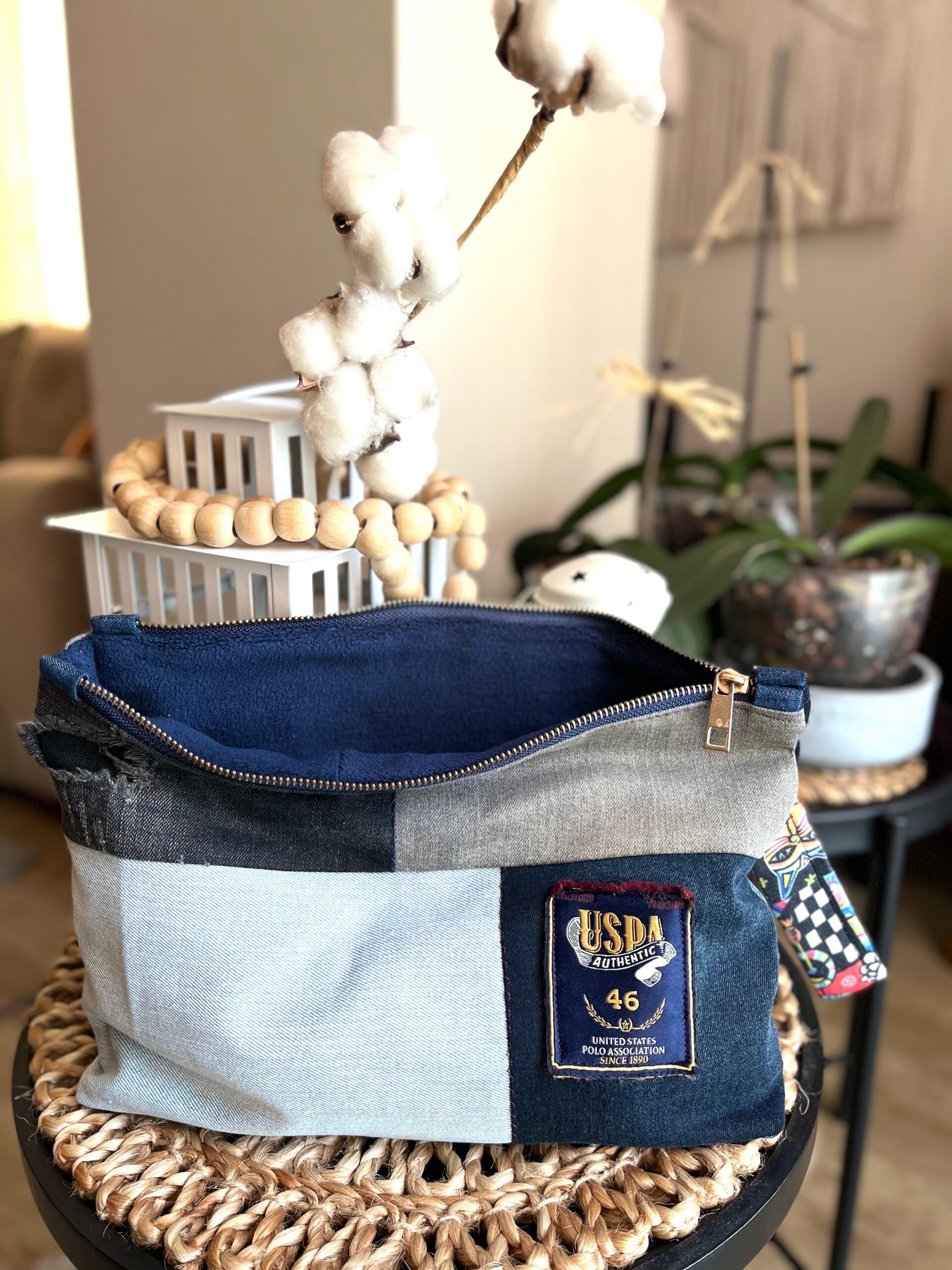 Denim El Çantası - Clutch Çanta (Renkli Saplı)