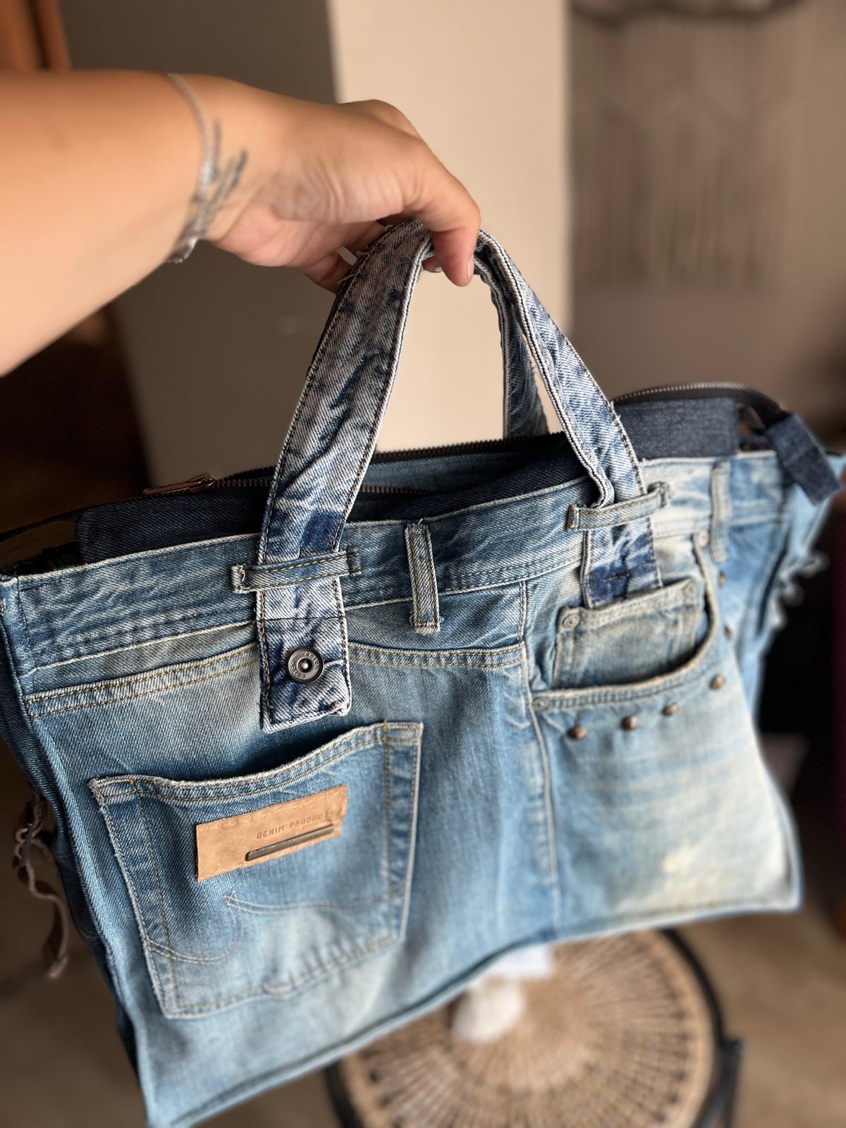Denim Kol Çantası - Laptop Çantası(gözlü) elde