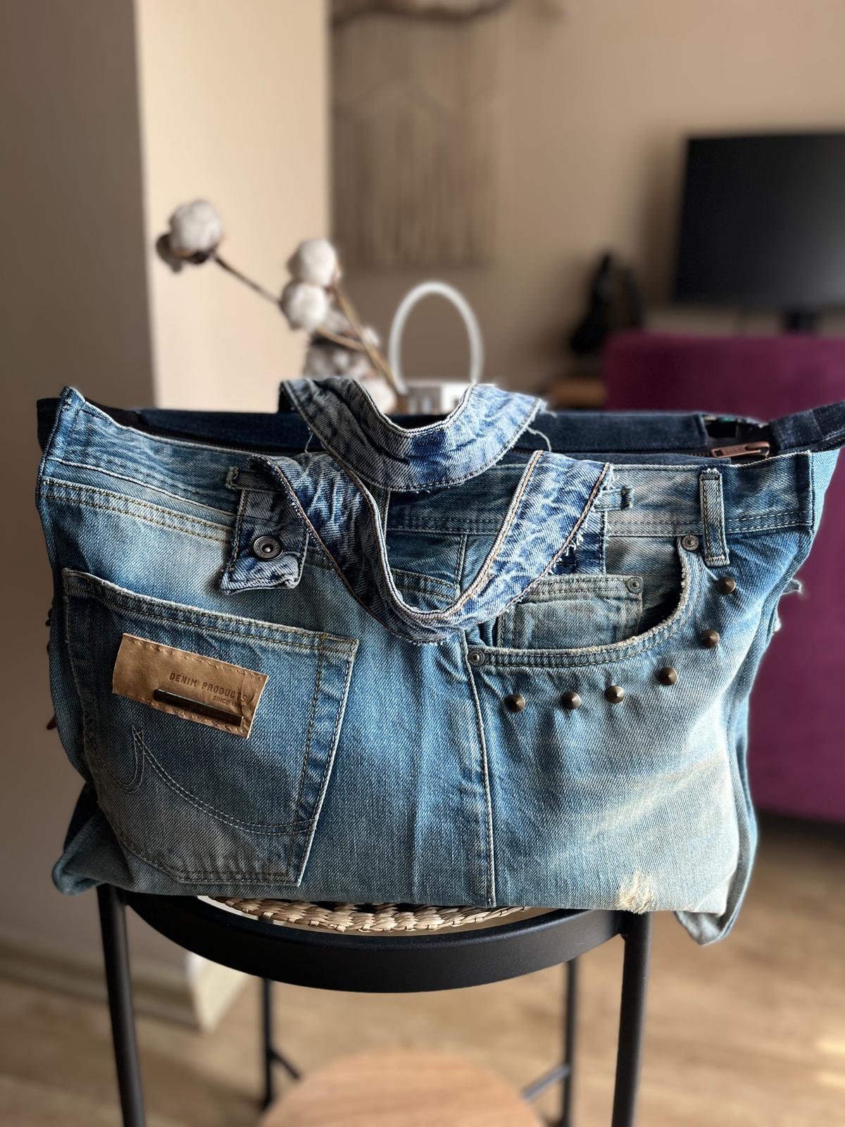 Denim Kol Çantası - Laptop Çantası(gözlü) on