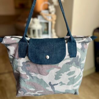 Kamuflaj Desen Longchamp Stil Çanta - Füme Astar Ön