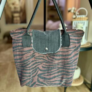 Kiremit Zebra Desen Longchamp Stil Çanta – Siyah Astarlı ön