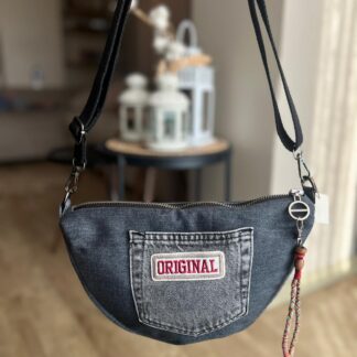 Elyaf Dolgulu Siyah Denim Çapraz Çanta Ön