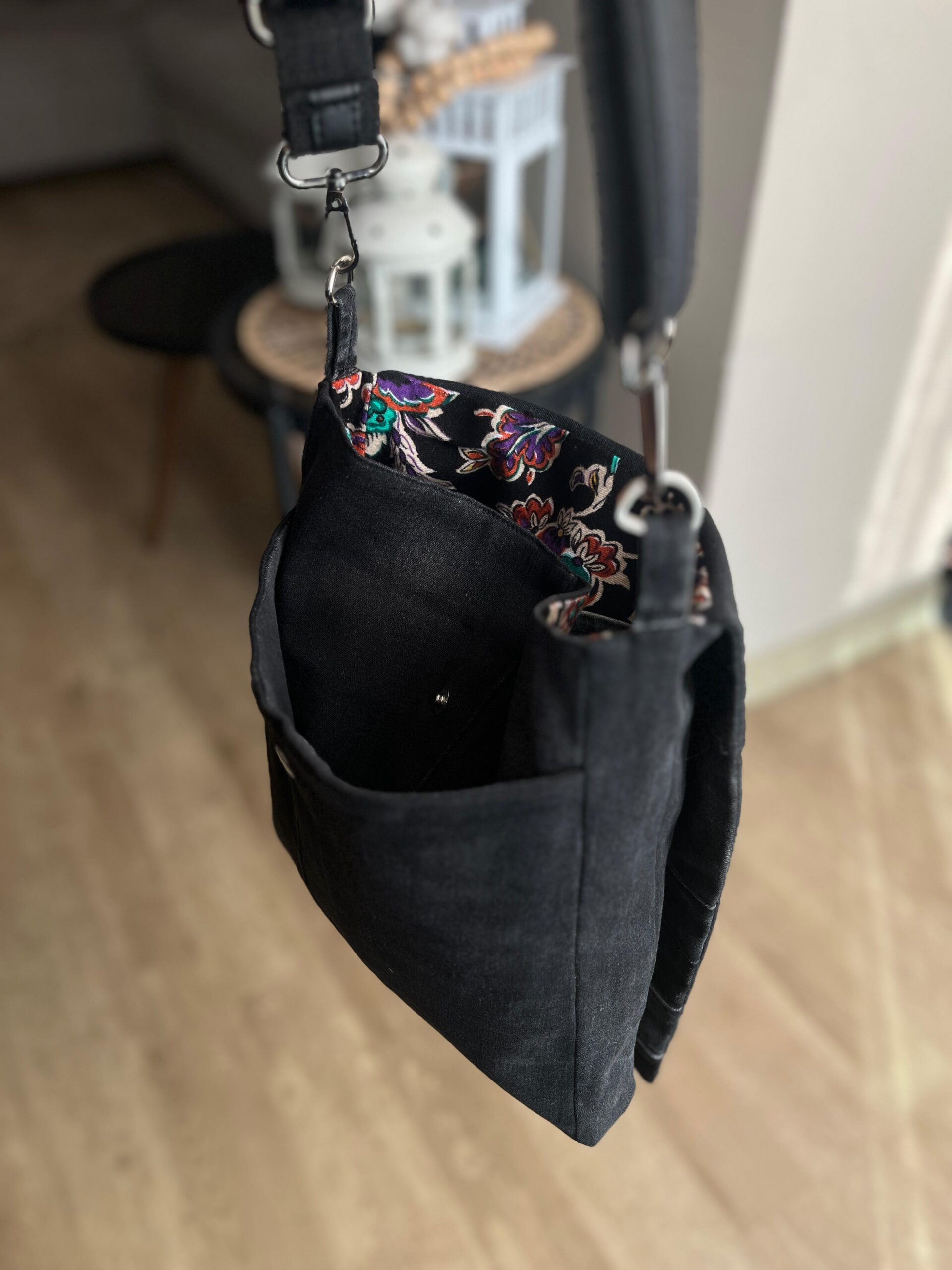 Siyah Denim Postacı Çanta İç