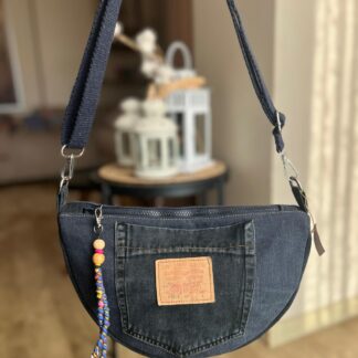 Elyaf Dolgulu Denim Çapraz Çanta – Ekose Astar Ön