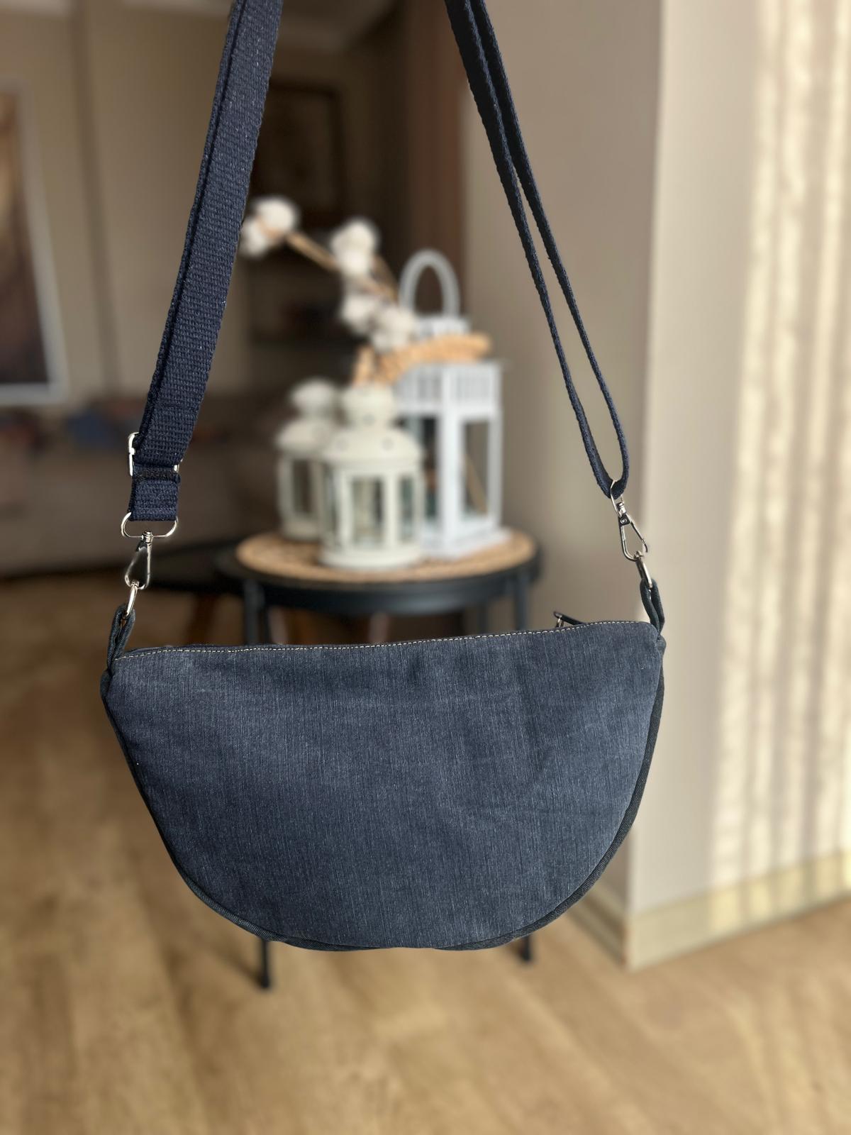 Elyaf Dolgulu Denim Çapraz Çanta – Ekose Astar Arka