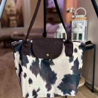 İnek Desenli Longchamp Stil Çanta – Taba Renk Astarlı ön (2)